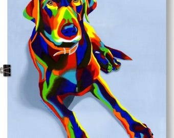 Colorful Rainbow Chocolate Labrador Dog Art Print poster by Amanda Norman