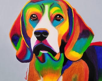 Colorful Beagle Portrait Art Print by Amanda Norman – Abstract Dog Art