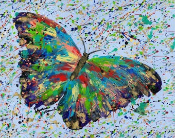 Colorful Butterfly Splash Paint Art Print by Amanda Norman – Abstract Oil Painting Reproduction