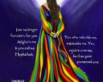 Hephzibah Woman Rainbow Dress Prophetic Religious Art Print By Amanda Norman