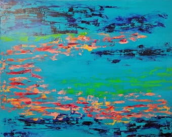 Reflections contemporary abstract original oil painting on canvas 24x30 by Amanda Norman