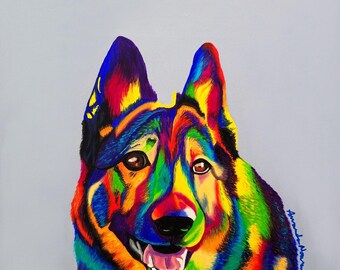 Colorful Rainbow German Shepherd Dog Art Print by Amanda Norman – Abstract Giclee Home Decor
