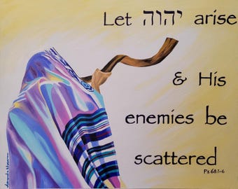 Let God Arise Tallit Shofar Prophetic Religious Art print Jewish Amanda Norman