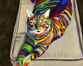 Ellie Mae Giclee Art Print: Colorful Abstract Cat Kitten Reproduction