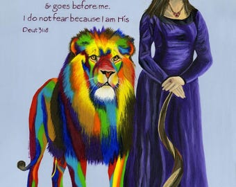 Daughter of The King Woman Lion Prophetic Spiritual Art Print by Amanda Norman