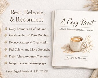Cozy Reset Journal for Women: Gentle Prompts, Self-Reflection (PDF Download)