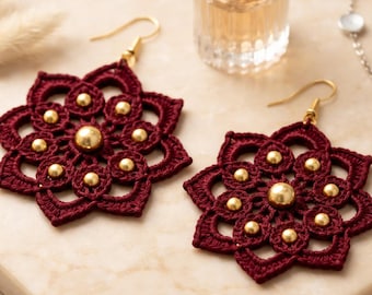 Motif de boucles d'oreilles mandalas marron au crochet PDF | Fabrication de bijoux bohèmes (téléchargement instantané)