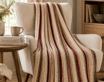 Modèle de plaid au crochet (PDF) | Tutoriel plaid bohème à franges | Couverture texturée multicolore | Téléchargement instantané
