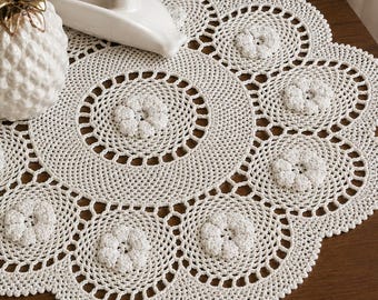 Häkeldeckchen-Anleitung, Vintage-Tischdekoration mit Blumenmuster, 38 cm rundes Spitzendeckchen, einfache Häkelanleitung für Heimdeko, digitaler Download