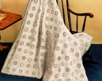 Modèle de couverture carrée au crochet | Modèle de couverture carrée fleurie style grand-mère | Couverture fleurie vintage | Plaid cottagecore | PDF numérique