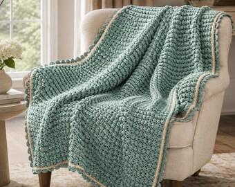 Modèle de couverture au crochet – Jeté texturé et douillet (PDF), couverture afghane moderne faite main, couverture à bord festonné, téléchargement instantané