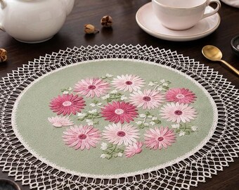 Modèle de napperon au crochet, napperon en dentelle florale (PDF), décoration de table vintage au crochet, napperon fleuri, napperon brodé, téléchargement instantané