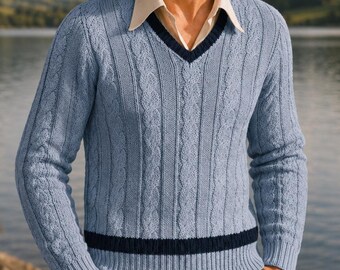 Modèle de pull au crochet, PDF pull en maille torsadée à col en V, pull texturé style Aran, modèle de vêtements d'hiver au crochet