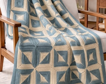 Schema PDF per coperta geometrica all'uncinetto – Coperta afghana a quadrati "Grandma Square" facile da realizzare, download immediato.