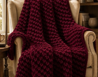Modello PDF per coperta all'uncinetto a maglia grossa / Modello per coperta afghana accogliente e strutturata / Coperta all'uncinetto rustica vintage / Download digitale immediato