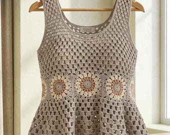 häkeln Oma Quadrat Schößchen Top Muster PDF, Sommer Tank Top Anleitung (Digitaler Download)