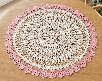 Modèle de napperon au crochet (PDF) | Centre de table en dentelle vintage | Napperon rond fleuri | Téléchargement numérique instantané | Décoration élégante pour la maison
