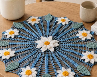 Napperon au crochet, téléchargement PDF, motif de décoration de table floral au crochet, napperon rond en dentelle, pièce maîtresse de fleurs printanières, décoration au crochet vintage