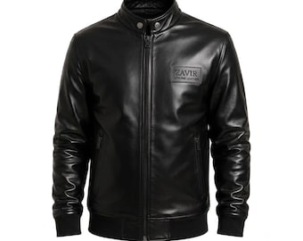 Chaqueta de moto de cuero auténtico para hombre ZAVIR – Abrigo de motorista hecho a mano, negro, corte ajustado