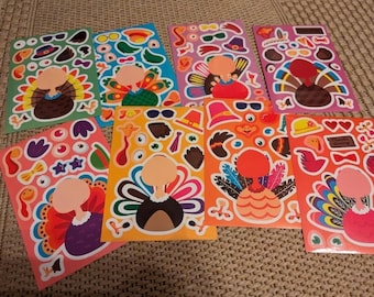 Make Your Own Turkey Stickers Kit for Kids – 36 Sheets DIY Thanksgiving Craft Activity, Fall Classroom Reward, Reusable Face Stickers