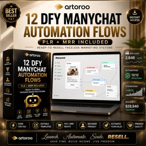 12 DFY ManyChat Automation Flows | PLR + MRR Included | Lead Generation, Sales Funnel & Booking Templates