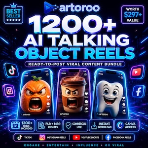 Bundel met 1200+ AI pratende objectspoelen | PLR MRR viral contentpakket | Gezichtsloze TikTok-reels, Instagram-reels en YouTube-shorts