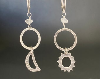 Sun & Moon Silver w/white topaz earrings handmade in USA