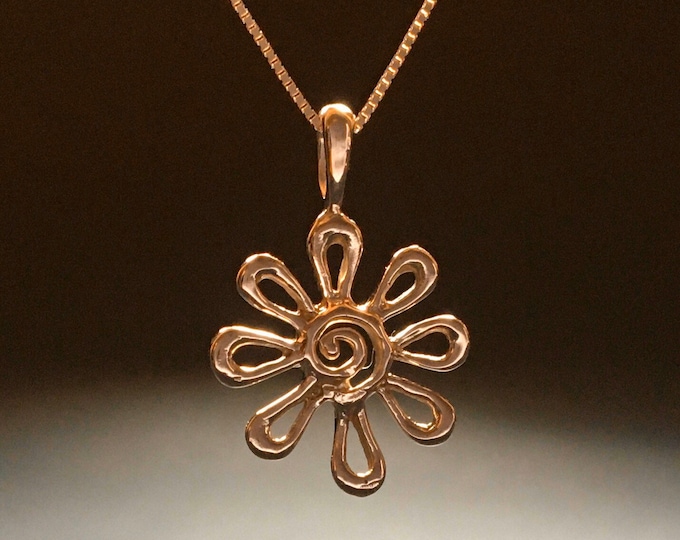 rose or white gold necklace solid 14k yellow Gold Daisy Spiral Flower pendant handmade in USA