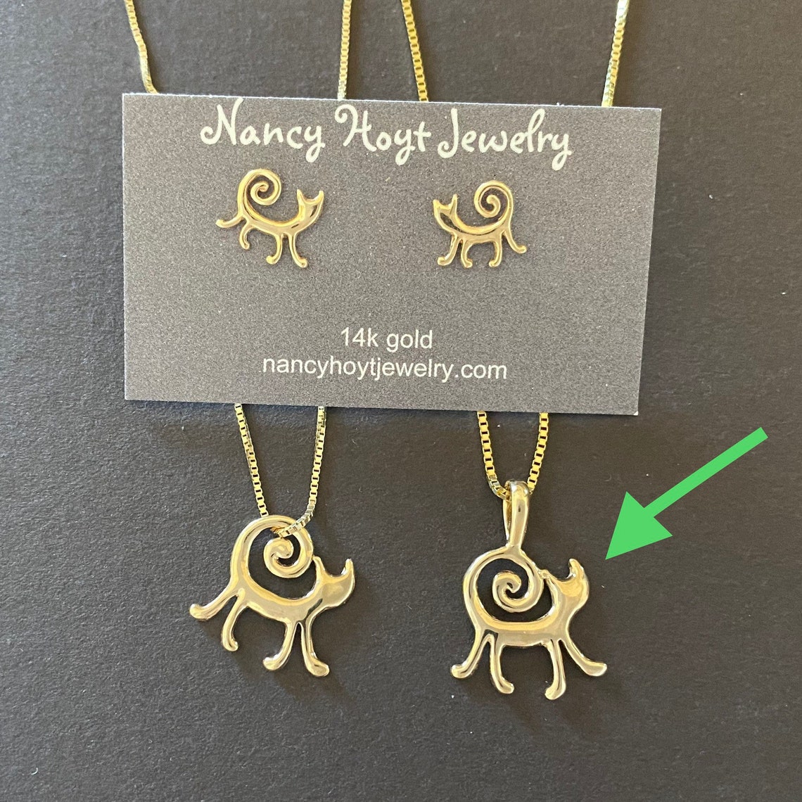 14k Gold Cat Pendant Solid Gold Cat Necklace Recycled Etsy