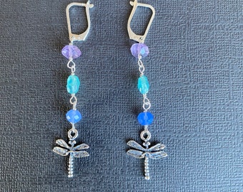 Silver dragonfly earrings, Solid Sterling handmade in USA