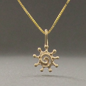 Tiny Spiral SUN 14k gold pendant, solid 14k Yellow, Rose or White gold necklace handmade in USA