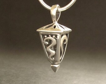 Silver Lantern with swirls Pendant, 3d Sterling necklace, recycled handmade in USA
