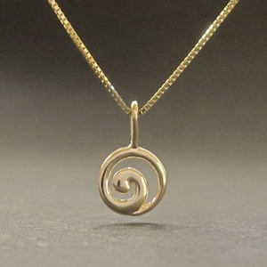 Tiny Spiral pendant, 7mm, solid 14k gold necklace recycled made in USA
