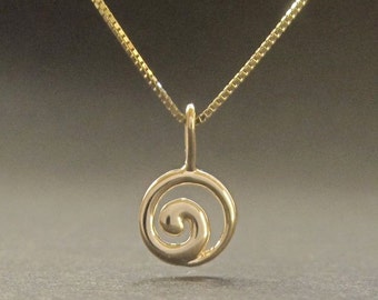 Tiny Spiral pendant, 7mm, solid 14k gold necklace recycled made in USA