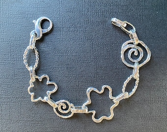 Silver Link Bracelet Spirals & Clouds Sterling Bracelet handmade in USA