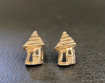 Gold House studs, solid 14k earrings, handmade in USA