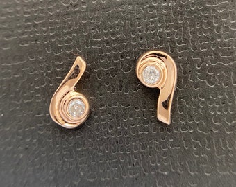 Diamond stud earrings, Rose gold vintage, handmade in USA