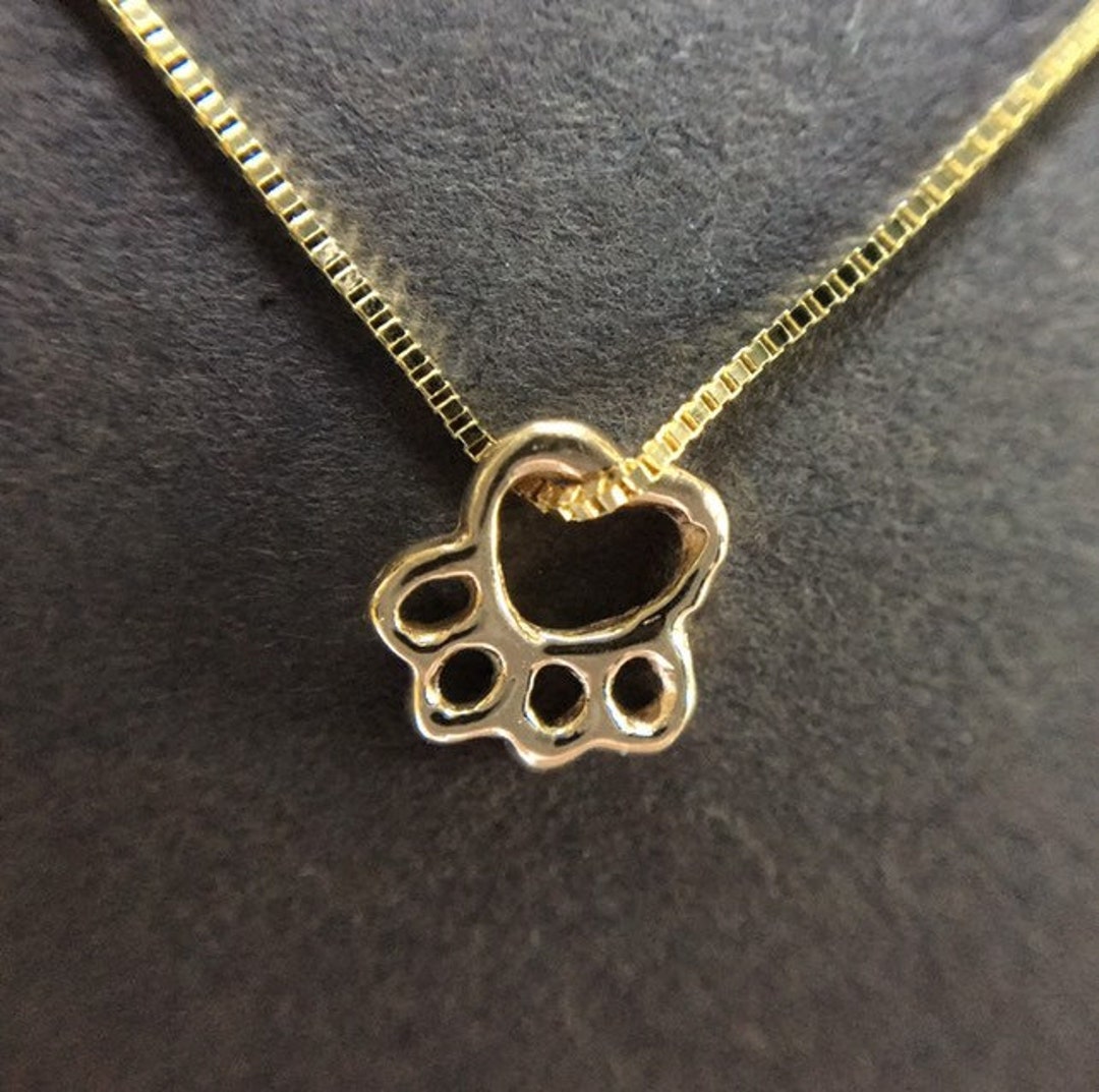 Gold Paw Pendant, 6mm TINY Paw Necklace, Solid 14k White, Yellow, or