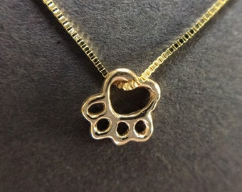 Tiny 14k Gold Paw Pendant/6.5mm: Delicate Pet Lover Necklace