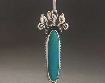 Gem Silica Chrysocolla pendant necklace, sterling silver handmade in USA