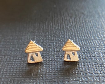 Tiny House studs, solid 14k earrings, handmade in USA