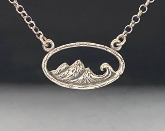 Wave, Mountain Pendant, Sterling necklace, handmade in USA
