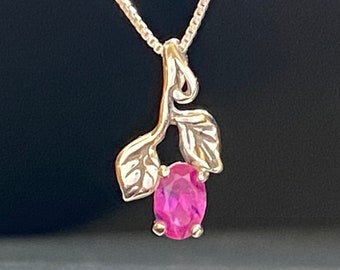 Ruby pendant, Pink Sapphire necklace, sterling silver, handmade in USA