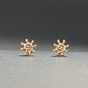 Sun studs, 4mm, solid 14k gold, Super Tiny, single or pair post earrings handmade in USA