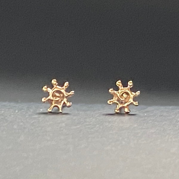 Sun studs, 4mm, solid 14k gold, Super Tiny, single or pair post earrings handmade in USA