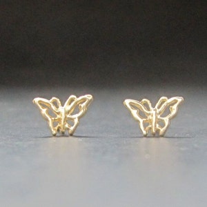 Tiny Butterfly Earrings, SINGLE or PAIR, solid 14k Yellow, White or Rose gold, recycled made in USA