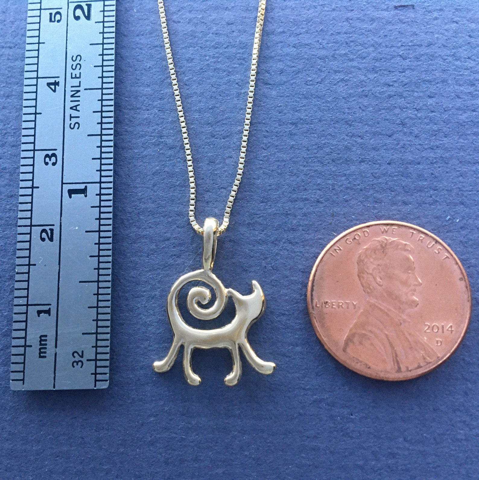 14k Gold Cat Pendant Solid Gold Cat Necklace Recycled Etsy