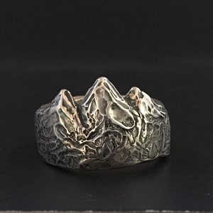 Mountain ring, mountain wedding ring, Chunky Sterling Silver handmade ring in USA