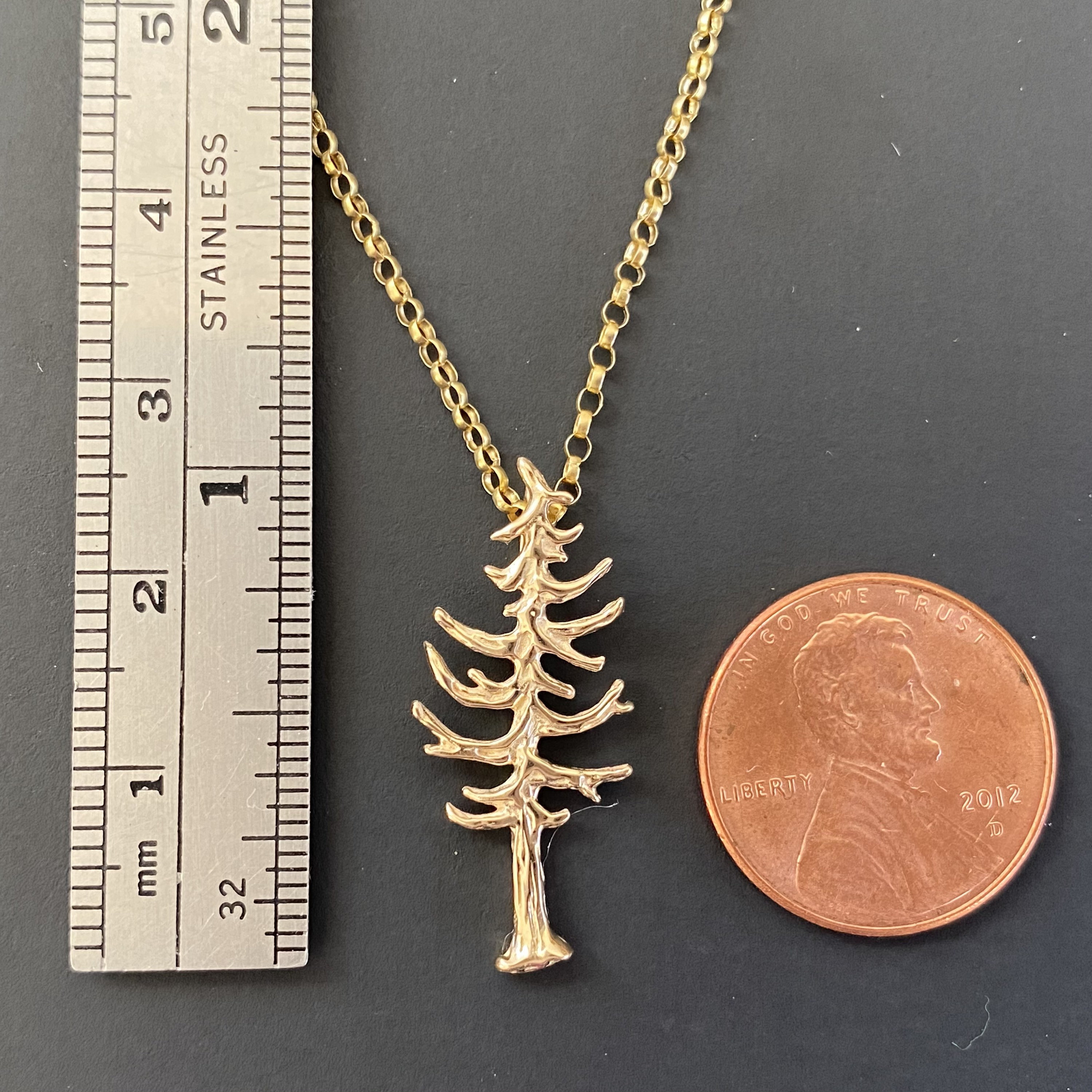 Gold Pine Tree pendant 26x12mm solid 14k gold necklace Etsy