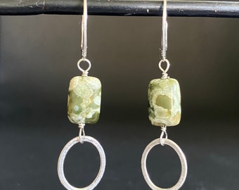 Green & silver earrings handmade in USA